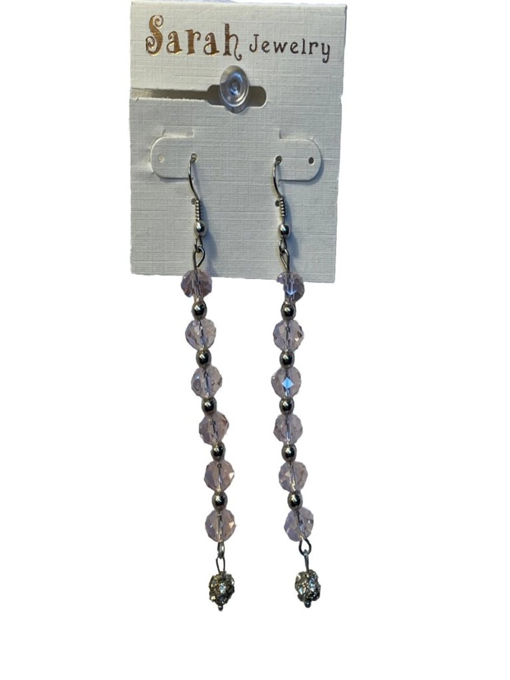 Sarah Jewelry Long Pink Beaded Dangle Earrings 3.25 in Drop Silver Tone